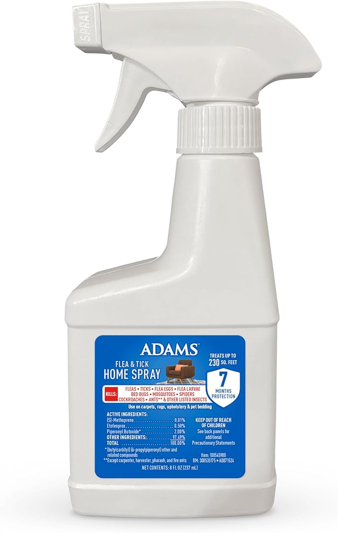 ADAMS Flea & Tick Home Spray for Indoor House Treatment, Kills Bed Bugs, Fleas, & Ticks, for Carpet, Furniture & Pet Bedding, Controls Fleas, Ticks, Bed Bugs, Cockroaches, Spiders & Mosquitoes, 8 oz