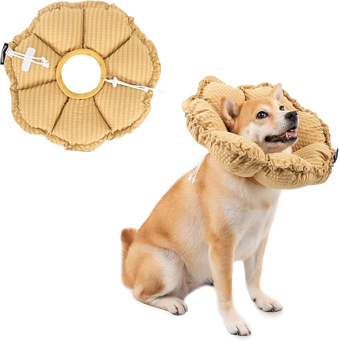 H HIDREAM Soft Dog Cones for Medium Dogs,Cute Adjustable Cone for Dogs to Stop Licking,Dog Recovery Collars & Cones that can Protect Head and Foot Wounds，Daisy Yellow All-Season Style