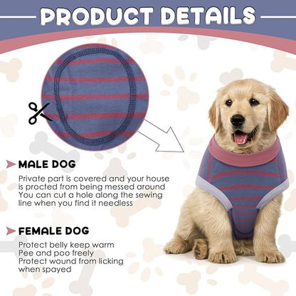 Dog Recovery Suit, Puppy Surgical Pajamas Bodysuit for Dogs Cats After Spay Neuter Surgery Abdominal Wound Bandages, Striped Onesie Pant for Shedding Skin Disease, Anti-Licking Cone Alternative S