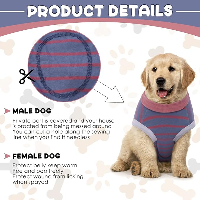 Dog Recovery Suit, Puppy Surgical Pajamas Bodysuit for Dogs Cats After Spay Neuter Surgery Abdominal Wound Bandages, Striped Onesie Pant for Shedding Skin Disease, Anti-Licking Cone Alternative XS