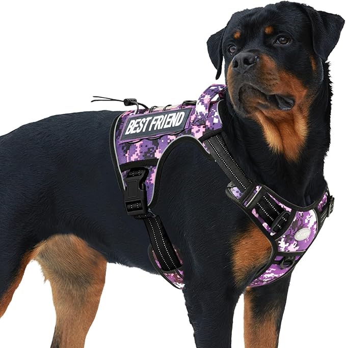 AUROTH Tactical Dog Harness for Large Dogs No Pull Adjustable Pet Harness Reflective Working Training Easy Control Pet Vest Military Service Dog Harnesses Purple Camo XXL