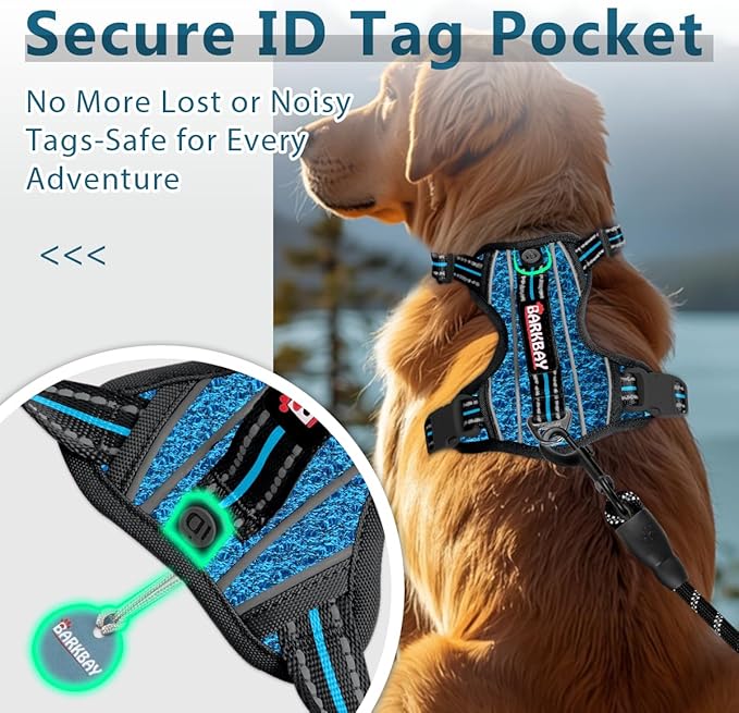 BARKBAY Dog Harness No Pull with ID Tag Pocket - Heavy Duty, Reflective, Easy Control for Large Dogs(Blue/Black,L)
