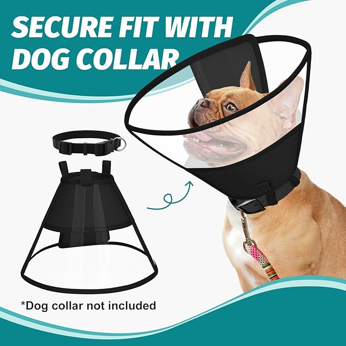 Dog Cone Collar After Surgery to Stop Licking, with Soft Waterproof Liner, Transparent PVC, for Large Medium Dogs, Elizabeth Neck Recovery Collar ALtermative(M)