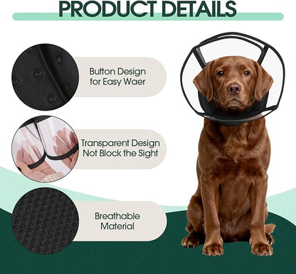 Kuoser Medium Dog Cone Collar After Surgery, Soft Cone for Dogs to Stop Licking, Breathable Pet Recovery Collar Comfy Elizabethan Collars, Adjustable Protective Dog Cones for Medium Dogs, Black M