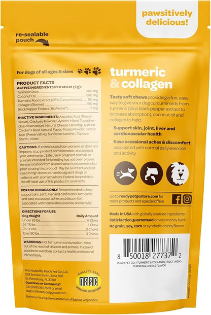 Turmeric for Dogs Soft Chews | Hip and Joint Chews for Dogs Comfort & Mobility with Collagen for Dogs | Dog Joint Supplement for All Ages Breeds & Sizes | NASC Certified & Made in The USA | 60 Chews