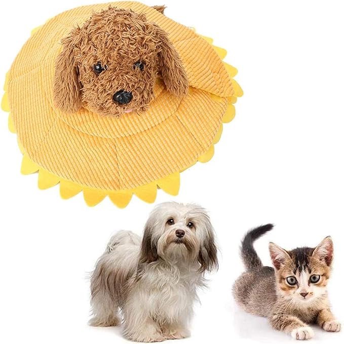 Soft Recovery Cone for Cats & Dogs, Cute Sunflower Elizabethan Collar After Surgery Plush Protective Neck Donut for Wound Healing Adjustable (L)