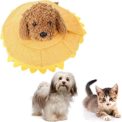 Soft Recovery Cone for Cats & Dogs, Cute Sunflower Elizabethan Collar After Surgery Plush Protective Neck Donut for Wound Healing Adjustable (L)