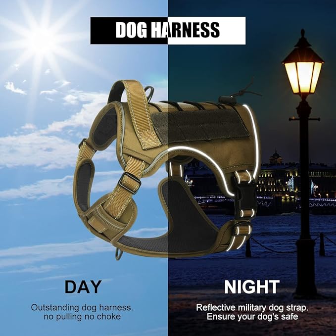 CBBPET Tactical Dog Harness for Small Medium Large Dogs No Pull Adjustable Harness Training Easy Control Pet Vest,Reflective Working Training (M(Neck:17-26,Chest:24-36))