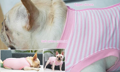 Dog Pink Recovery Suit for Large Female Spay,Male Dog Surgery Suit,Narrow Pink-White 3XL