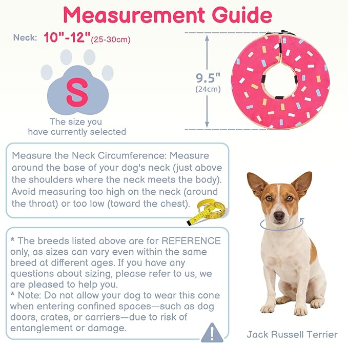 Sponge Dog Cone After Surgery, No Inflation Required Dog Donut Collar to Stop Licking, Inflatable Cone Alternatives for Medium Pets, Soft Recovery Collar with Protective Shield (Donut, S)