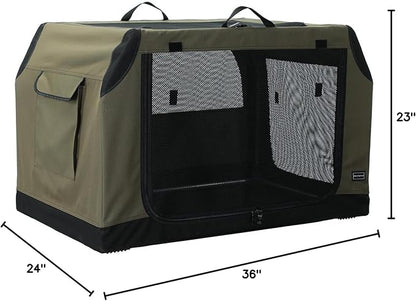 PETSFIT Collapsible Dog Crate, Soft Sided Dog Crate - 36 Inch Sturdy Adjustable Structure, Easy to Set Up, Soft Sided Dog Kennel for Car, Light Tough with 3 Mesh Doors, Army Green