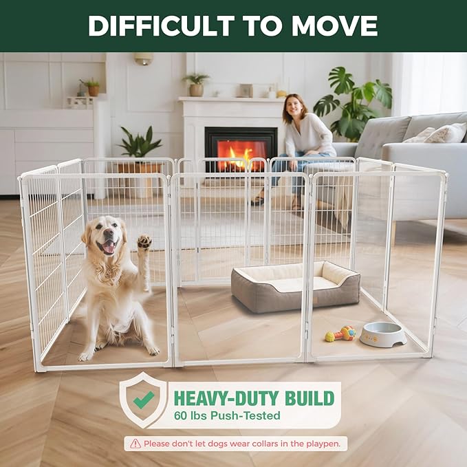 FXW AuraSpace Pro Acrylic & Wire Mesh Indoor Dog Playpen, 40" Height 10 Panels Medium and Large Dogs, White│Patented