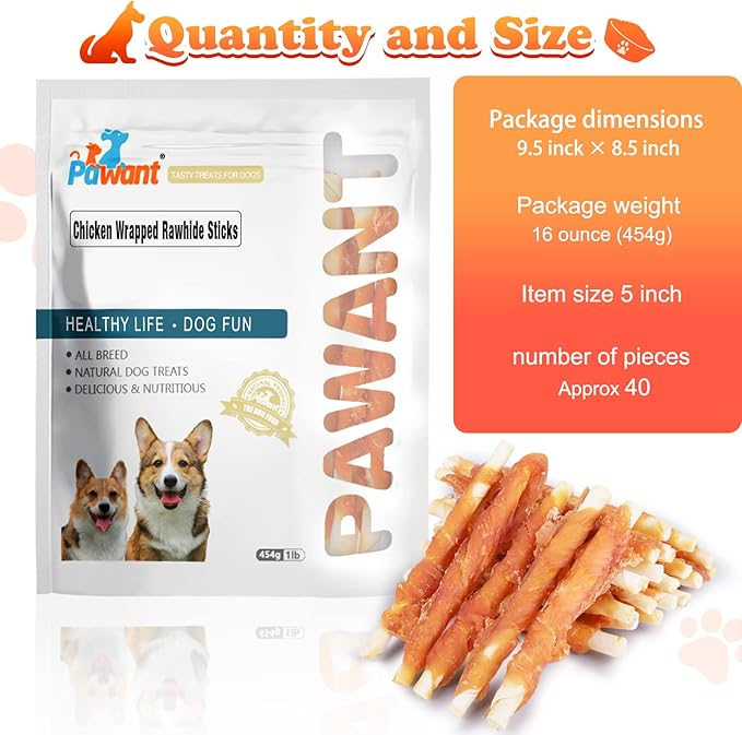 Puppy Training Snacks Dog Chews Treats Chicken Wrapped White Rawhide Sticks 1lb