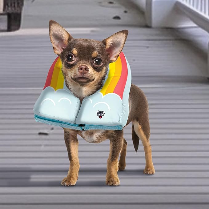Rainbow Inflatable Dog Recovery Collar, Comfortable Cone Replacement for Pet Surgery, Protective Collars to Prevent Licking & Biting, Size Small