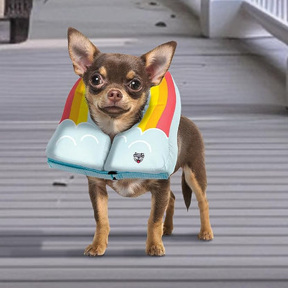 Rainbow Inflatable Dog Recovery Collar, Comfortable Cone Replacement for Pet Surgery, Protective Collars to Prevent Licking & Biting, Size Small
