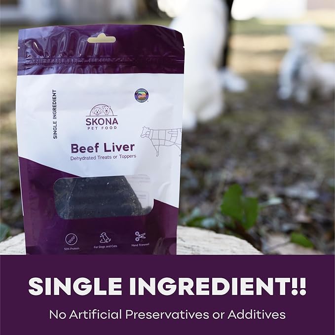 Skona PetFood Premium Chewy Dehydrated Beef Liver Jerky for Dogs & Cats, 1 lb of Beef Liver Dehydrated to 4 oz, Single-Ingredient High Protein Training Treats, Supports Digestion & Liver Health, USA