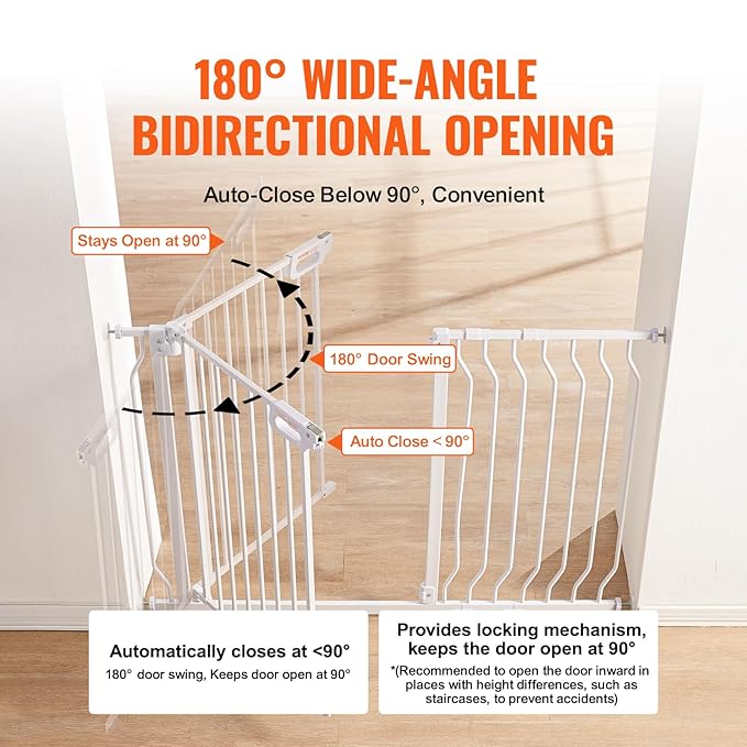 VEVOR 29.5-46" Extra Wide Baby Gate for Stairs, Auto Close Dog Gate for The House, Easy Install Pressure Mounted Pet Gates for Doorways, Easy Walk Thru Wide Safety Gate for Dog, White