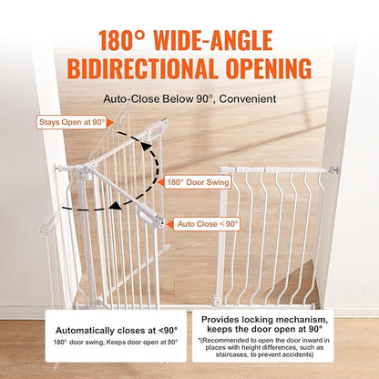 VEVOR 29.5-46" Extra Wide Baby Gate for Stairs, Auto Close Dog Gate for The House, Easy Install Pressure Mounted Pet Gates for Doorways, Easy Walk Thru Wide Safety Gate for Dog, White