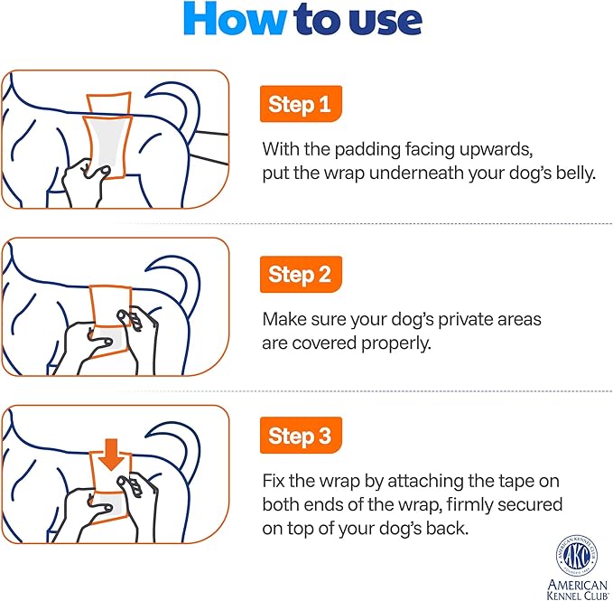 American Kennel Club Male Dog Wrap, Disposable Diapers with Wetness Indicator, Medium, 50 Count