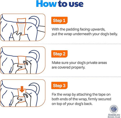 American Kennel Club Male Dog Wrap, Disposable Diapers with Wetness Indicator, Medium, 50 Count