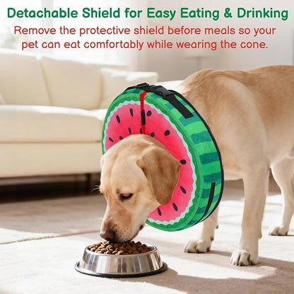 Sponge Dog Cone After Surgery, No Inflation Required Dog Donut Collar to Stop Licking, Inflatable Cone Alternatives for Large Pets, Soft Recovery Collar with Protective Shield (Watermelon, XL)