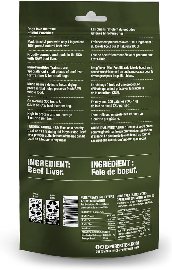 PureBites Mini Beef Liver Freeze Dried Dog Treats, 1 Ingredient, Made in USA, 3oz