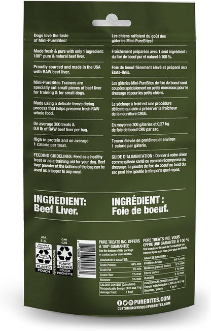 PureBites Mini Beef Liver Freeze Dried Dog Treats, 1 Ingredient, Made in USA, 3oz