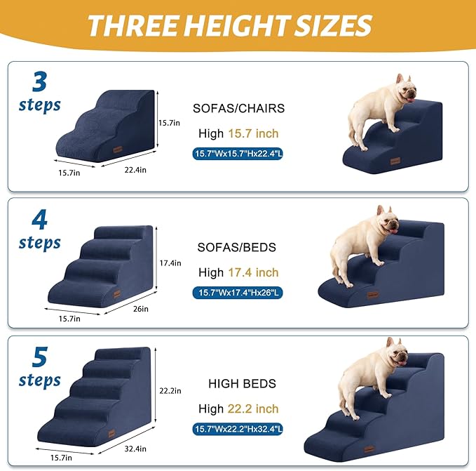 Aodisman 4-Step Dog Stairs and Ramp for Beds or Couches,Non-Slip Sturdy Pet Steps for Small Dogs and Cats,17.4" H,Blue