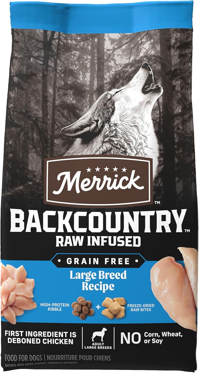 Merrick Backcountry Grain Free Dry Adult Dog Food, Kibble With Freeze Dried Raw Pieces, Large Breed Recipe - 20.0 lb. Bag