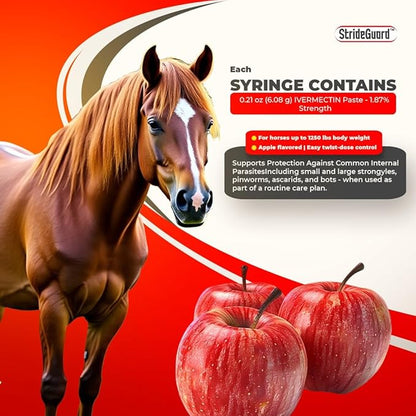 Horse Ivermectin Paste 1.87% – Apple Flavored Oral Horse Dewormer Syringe – 6.08g Tube Treats Horses Up to 1250 LB [Pack-24]