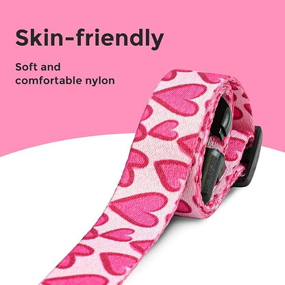 Kazazoo Dog Collar Cute and Soft Nylon Puppy Collar Girl, Adjustable Dog Collars for Small Medium Dogs, Hot Pink Heart-XS