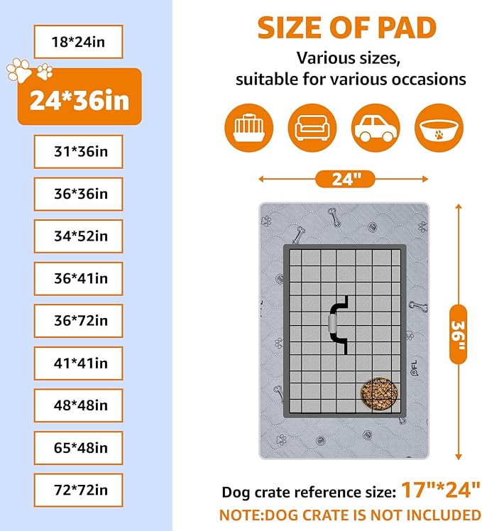 Washable Pee Pads for Dogs, 24x36 Reusable Absorbent Whelping Pads with Non-Slip Waterproof Bone Print