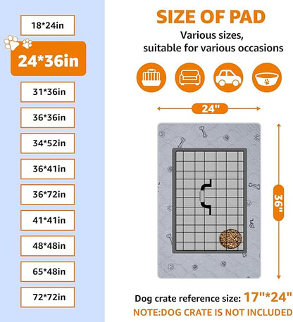 Washable Pee Pads for Dogs, 24x36 Reusable Absorbent Whelping Pads with Non-Slip Waterproof Bone Print