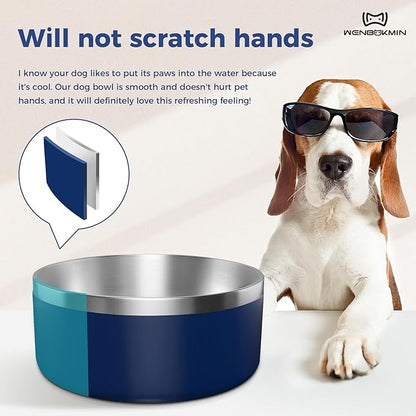 WENBOKMIN Dog Bowl, Stainless Steel Dog Food and Water Bowl with Non Slip Quiet Bottom, Easy to Clean, Dishwasher Safe, 40oz, Blue