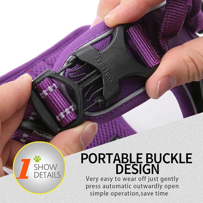 JUXZH Truelove No Pull Dog Harness with Easy Control Handle and 2 Leash Attachments ,Reflective Adjustable Pet Vest