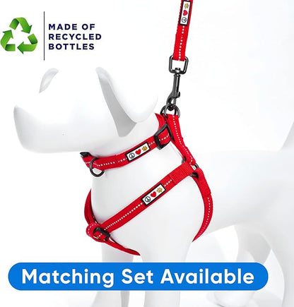 Pawtitas Recycled Reflective Step-in Dog Harness – Adjustable No-Pull Vest for Puppies to Seniors, Safe & Comfortable M Red