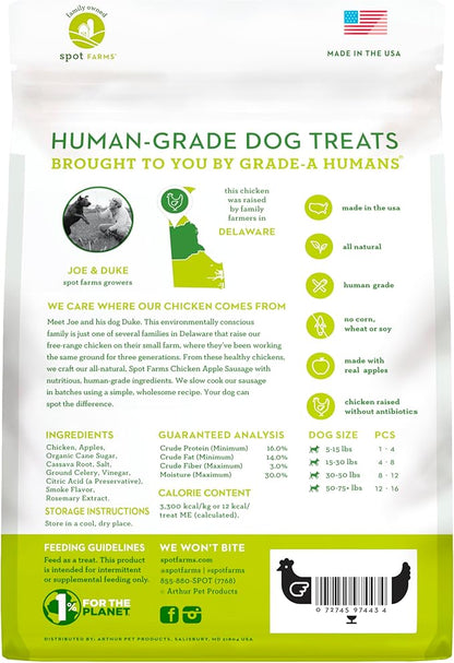 Spot Farms Chicken Apple Sausage Healthy All Natural Dog Treats Human Grade Made in USA 12.5 oz
