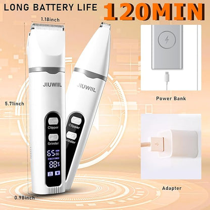 Dog Clippers for Grooming, 4 in 1 Dog Grooming Kit Hair Clipper with LCD Display, Dog Trimmer for Grooming, Dog Hair Trimmer for Paw Nail Grinder,Shaver Grooming Supplies for Pet Cats Dogs