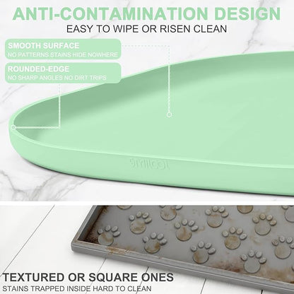 Smilool Silicone Pet Food Mat with Raised Edge for Food and Water Bowl, Dog Feeding Mats, Cat Food Trays for Floor Waterproof, Rubber Tray for Dogs and Cats, 24 x 16 x 0.8 Mint Green