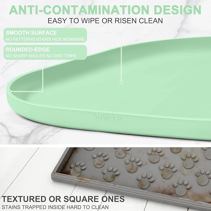 Smilool Small Silicone Pet Food Mat with Raised Edge for Food and Water Bowl, Square Dog Feeding Mats, Cat Food Trays for Floor Waterproof, Rubber Tray for Dogs and Cats, 12 x 12 x 0.7 Mint Green