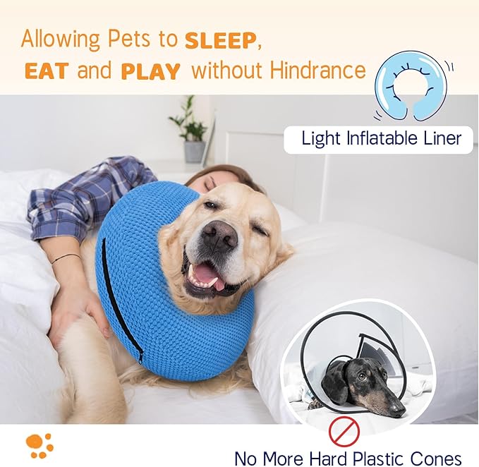 Supet Inflatable Dog Cone Collar for Dogs to Stop Licking, Dog Donut Collar After Surgery, Soft Pet Cone for Small Medium Large Dogs Blue 02 M