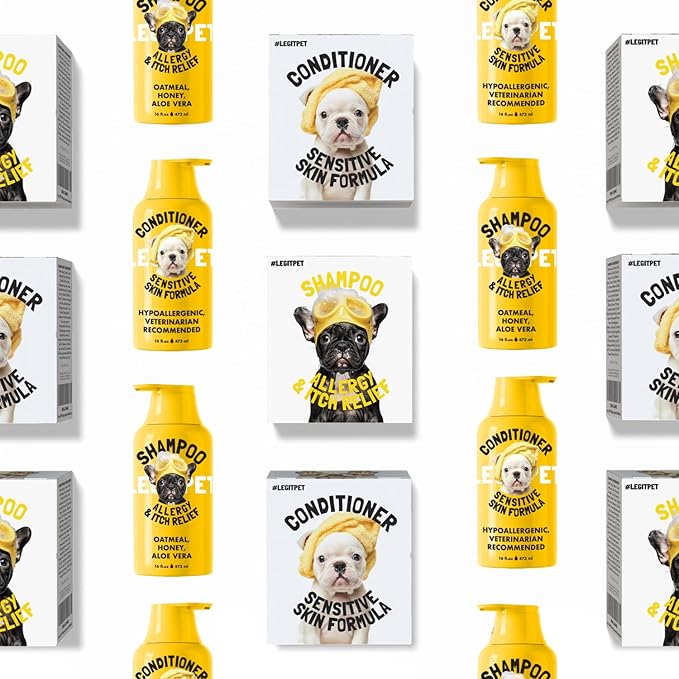 LEGITPET Oatmeal Dog Shampoo & Conditioner Itch & Allergy Relief with Honey & Aloe Hypoallergenic Gentle Calming Formula for Sensitive Skin & Dandruff Safe for Puppies Best for All Breeds 2 x 16oz