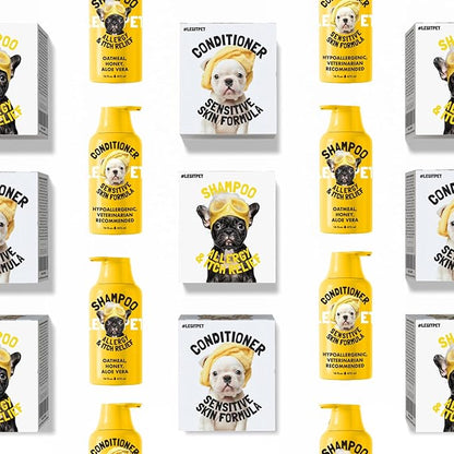 LEGITPET Oatmeal Dog Shampoo & Conditioner Itch & Allergy Relief with Honey & Aloe Hypoallergenic Gentle Calming Formula for Sensitive Skin & Dandruff Safe for Puppies Best for All Breeds 2 x 16oz