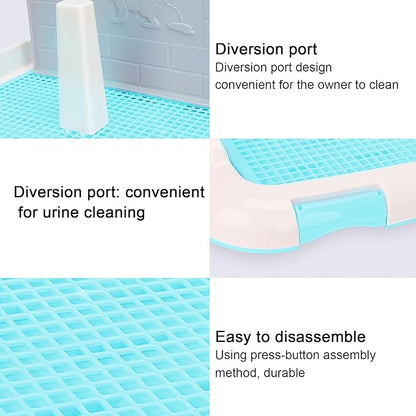 Indoor Dog Potty Tray, Miniature Poodle Dog Pad Holder Tray, Puppy Training Anti Slide Plastic Potty Tray Dog Toilet, Dog Litter Box for Small and Medium Dogs (Blue)