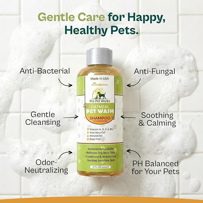 Oatmeal Dog Shampoo and Conditioner for Allergies, Itching and Sensitive Skin - Smelly, Itchy Pet Cleaning Supplies - Puppy Wash, Anti Itch and Dandruff, Organic Formula - Suitable for Cats