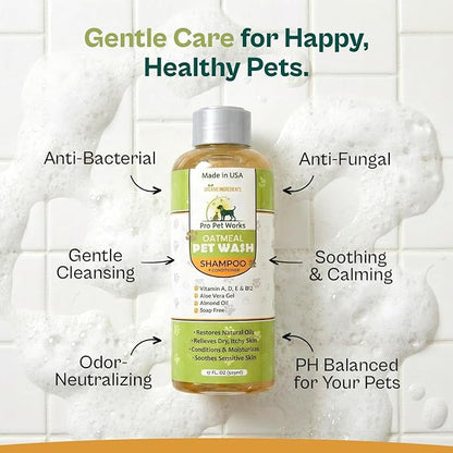 Oatmeal Dog Shampoo and Conditioner for Allergies, Itching and Sensitive Skin - Smelly, Itchy Pet Cleaning Supplies - Puppy Wash, Anti Itch and Dandruff, Organic Formula - Suitable for Cats