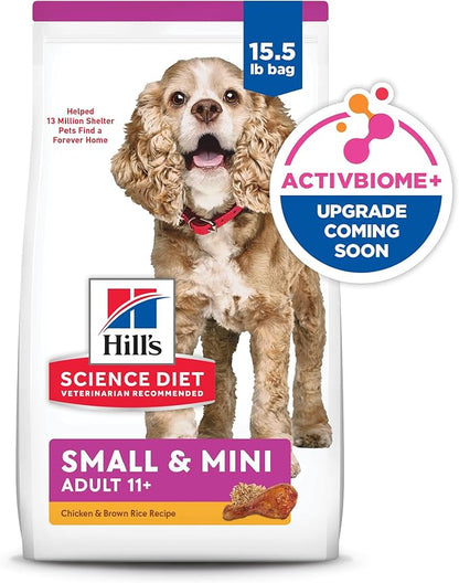 Hill's Science Diet Senior 11+ Small & Mini Dry Dog Food, Chicken, Brown Rice, & Barley, 15.5 lb. Bag