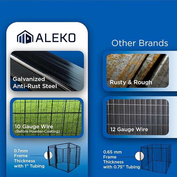 ALEKO Steel Dog Kennel Playpen | Indoor Outdoor Pen for Small/Medium/Large Puppy/Dog | 5'x5'x4' Large Galvanized Steel Kennel| Anti-Rust | Portable Travel Pet Kennel |(Black DK5X5X4SQ)