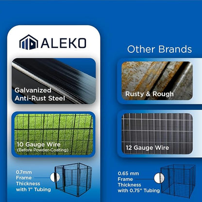 ALEKO Steel Dog Kennel Playpen | Indoor Outdoor Pen for Small/Medium/Large Puppy/Dog | 5'x5'x4' Large Galvanized Steel Kennel| Anti-Rust | Portable Travel Pet Kennel |(Black DK5X5X4SQ)
