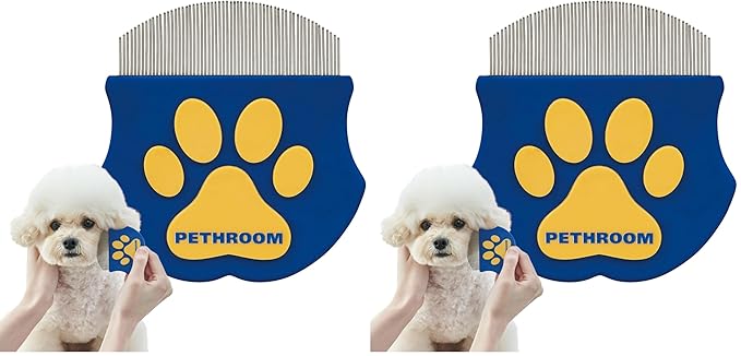 PETHROOM Professional Eye Comb for Pets | Stainless Steel Tear Stain Remover for Cats & Dogs | Gentle Round-Head Grooming Tool | Compact & Portable for Eye Gunk Removal (Pack of 2)